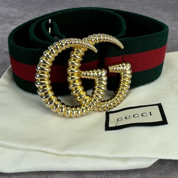 GUCCI Red/Green Web Elastic Torchon Double G Belt Size 70/28 - Picture 2 of 10